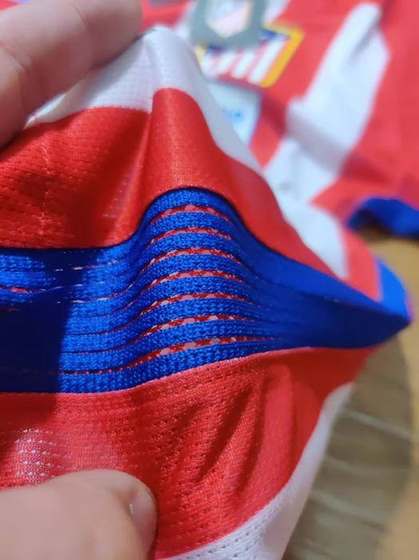 Atletico Madrid jersey collar and fabric detail